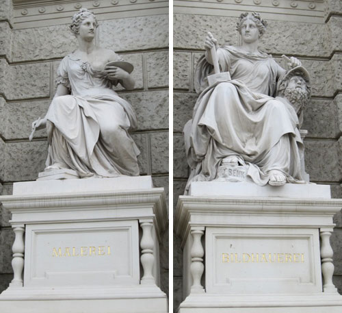 two statues of painter, sculptor