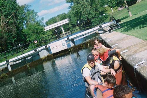 In the lock: in the canoes