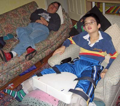 Laura lying down, Jon in osteotomy wedge