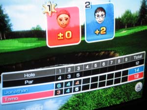 final scores at Wii golf: Tamo, Par; Jon, two over