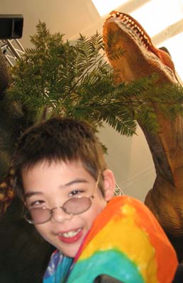 Jon and a rubber robot t-rex