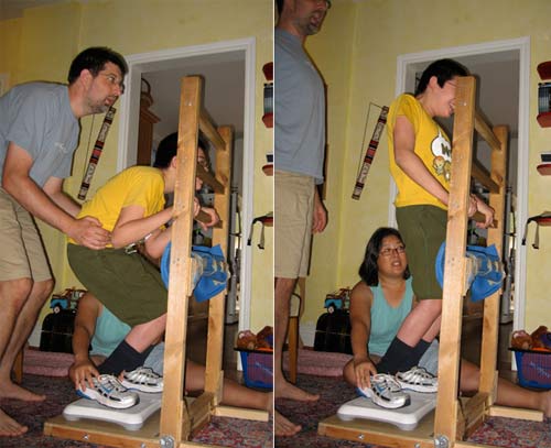 two photos: Jon in crouch and Jon in jump mode