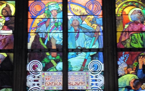 Mucha-designed stained glass window