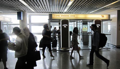 enclosed smoking booth at Frankfurt Airport