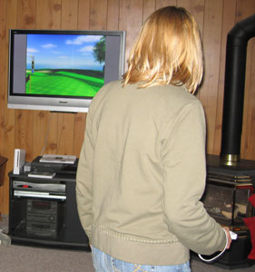 Patti looking at the TV