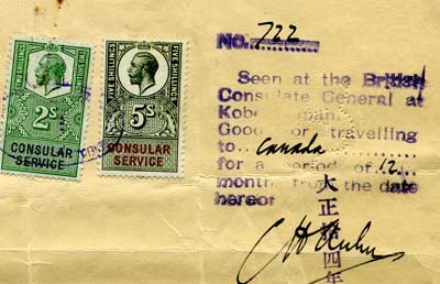 consular stamps and British consular stamped form