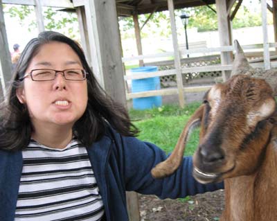 Laura, teeth underbit, with goat