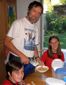 Willa, Paul and Jamie Mason in our kitchen